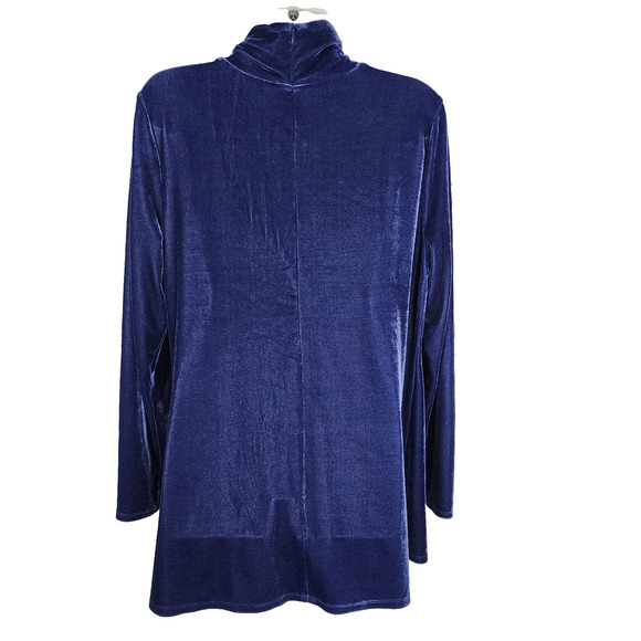 Soft Surroundings Tunic Top Sz PM Stretch Velvet Turtleneck Long Sleeve Blue Zip - Picture 2 of 9